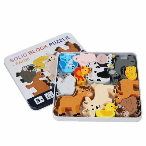 Solid Wooden Farm Animal Block Puzzle