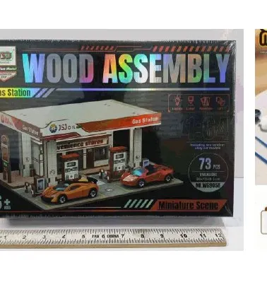 Wooden Assembly Gas Station Miniature Scene Kit