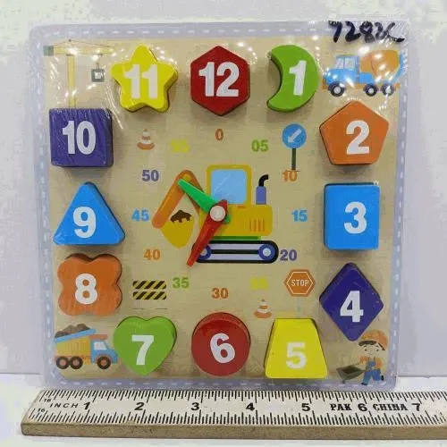 Wooden Clock Shape and Number Puzzle Board