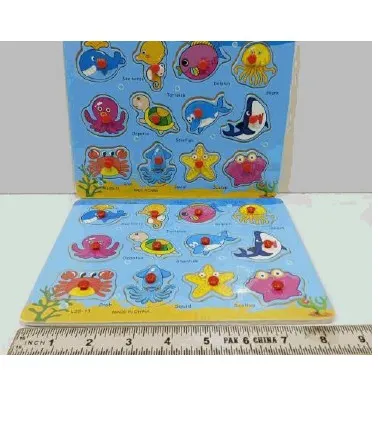 Wooden Sea Animal Peg Puzzle Board